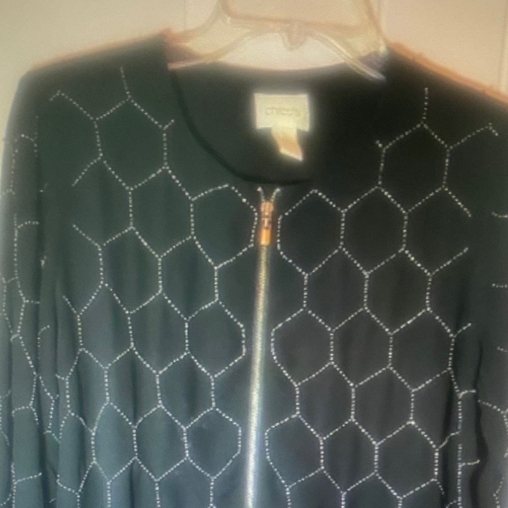 Chico's Beaded Black Bomber Jacket Size 0